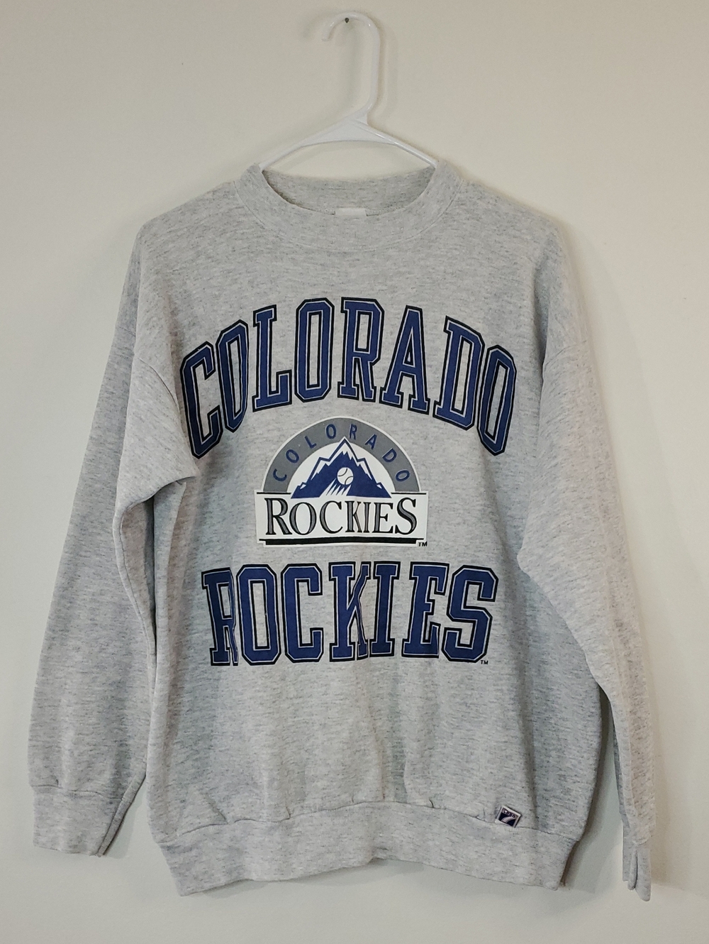 Vintage 90s Colorado Rockies Heather Gray Crewneck Size XL Navy Graphics LOGO 7
